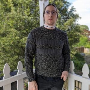 Vintage 80's Oakton Limited Black, White, & Gray Static Double Striped Sweater